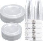 DaYammi 350 Pieces Silver Glitter Dinnerware Set 50 Guest for Party- 50 Dinner Plates, 50 Dessert Plates- 50 Per Rolled Napkins with Silver Cutlery- 50 Disposable Cups 9 OZ
