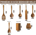 8 PCS Wooden Utensil Set with Holder, Spoon Rest, Durable Wooden Spoons for Cooking, Heat-Resistant, Comfort Grip,Easy to Clean, Non-stick Friendly, Ideal for Gifting