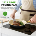 NutriChef 12-Inch Professional Ceramic Frying Pan With Lid - Large Skillet with Golden Titanium Handle, Non-Stick Ceramic Coating, Stain-Resistant, Easy to Clean, Ideal for Home Cooking