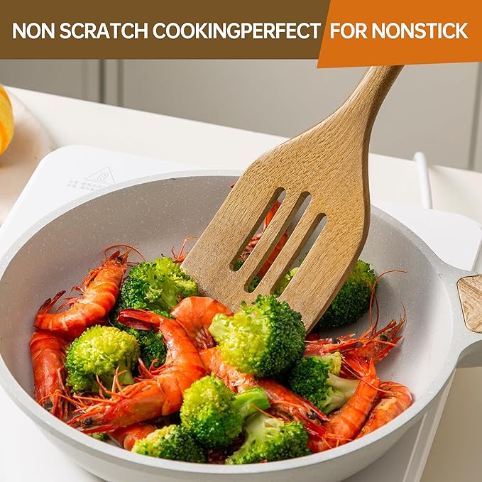 Wooden Serving Spoon and Spatula, Acacia Solid & Slotted Turner Spatula Set