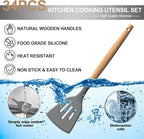 Silicone Cooking Utensils Set, 43Pcs Non-Stick Heat Resistant Kitchen Utensils Spatula Set with Wooden Handle for Baking, Cooking, and Mixing, Best Kitchen Gadgets Tools with Holder (Grey)