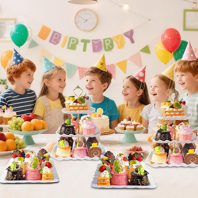 10 Pack Dessert Table Display Set, 4 Sets 3 Tier Cupcake Stand, 6 Pcs Food Serving Trays, Tiered White Plastic Cup Cake Tower for Birthday Baby Shower Wedding and Tea Party Supplies (10, Large)