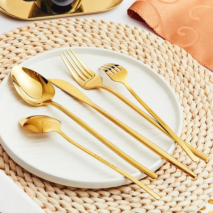 30-Piece Silverware set for 6, Premium 18/10 Stainless Steel Flatware Cutlery Set, Luxury Eating Utensils Set Include Spoons Forks & Knives, Mirror Polished, Dishwasher Safe (Gold)