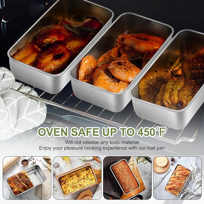 P&P CHEF Loaf Pan Set, 9 x 5 Inch Bread Pans, Stainless Steel Loaf Toast Baking Pans For Bread Meatloaf Lasagna Cake, Healthy & Non Toxic, Oven Safe& Easy Clean, (Silver, 16Pcs)
