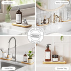Water Absorbing Stone Tray for Sink, Kitchen Sink Caddy Organizer, Diatomite Bathroom Vanity Counter Tray, Soap Dispenser Sponge Holder, Fast Drying Stone Faucet Mat with Bamboo Tray