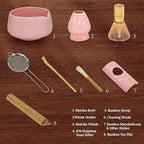 8 Pcs Matcha Whisk Set: Matcha Bowl, Whisk and Holder, Cleaning Brush, Bamboo Scoop, 304 Sifter, Tool Holder, Tea Mat – Matcha Set Kit Gifts for Women, Mom, Valentines Day (Pink)