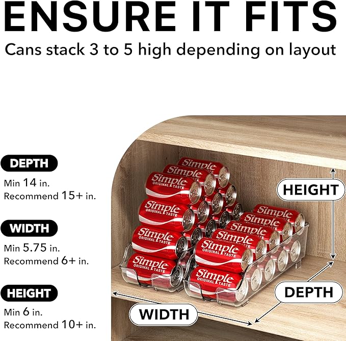 Simple Houseware Soda Can Organizer and Dispenser for Refrigerator / Pantry, Clear, Set of 4