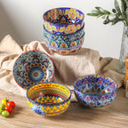 glowworm Cereal Bowls Set of 6, 26 Oz Ceramic Soup Bowls for Kitchen, Colorful Cereal Bowls for Rice, Oatmeal, Fruit, Ice Cream, Dessert, Dishwasher & Microwave safe, Bohemian