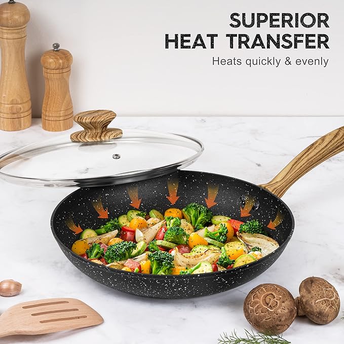 MICHELANGELO Nonstick Frying Pan with Lid, 8 Inch Frying Pans Nonstick with Healthy Coating, Small Frying Pan with Stay-Cool Handle, Induction Compatible