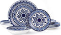 Bestone 12 Piece Round Kitchen Dinnerware Sets,Plates and Bowls sets,Dishes, Plates, Bowls, Dish Set，Plates and Bowls,Service for 4, Chip Resistant Porcelain ， Blue