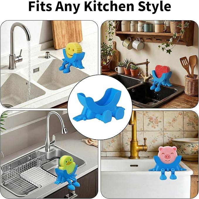 Cute Hanging Sponge Holder, Drainable Kitchen Sink Organizer, Scrub Sponge Stand Storage Rack with Smiley Design, Sink Accessories (Green)