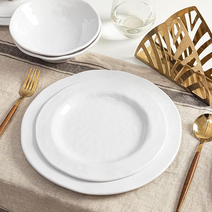 LEHAHA Basic White Melamine Dinnerware Sets, 18 Piece melamine dishes set, Service for 6, Plates and Bowls Sets Great for Indoor and Outdoor Use, Dishwasher safe…