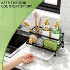 Cisily Large Black Sponge Holder for Kitchen, Sink Caddy Sink Organizer Rack for Kitchen Accessories with Drip Tray, Rustproof and Non-slip, Soap Dispenser Countertop Organizer Essentials for New Home