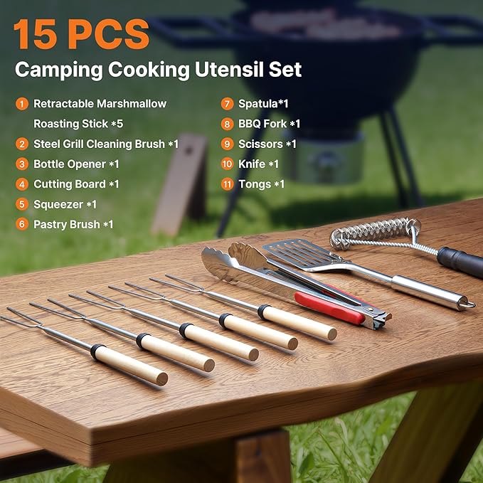 Portable Camping Cooking Utensils Set, Camp Kitchen Set with Organizer Bag, RV Essentials Outdoor Cooking Utensil Kit for Travel, Picnics, Camping, BBQs, Parties