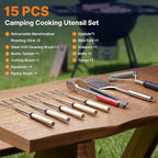 Portable Camping Cooking Utensils Set, Camp Kitchen Set with Organizer Bag, RV Essentials Outdoor Cooking Utensil Kit for Travel, Picnics, Camping, BBQs, Parties