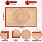 Silicone Pastry Mat 36x24 Inch Extra Large Baking Mat, Nonstick Kitchen Counter Kneading Board, Perfect for Dough, Pastry, Dough Rolling, Fondant, Pie Crust, Fondant, Cookies, Bread, Pasta, Pizza