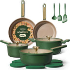 CAROTE Pots and Pans Set Non stick, Cookware Set, 16pcs NonStick Kitchen Set Induction Cookware Non-Toxic & PFOA&PFOS-Free, Dishwasher, Green