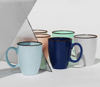 Francois et Mimi Set of 6 12oz Designer Ribbed Style Colorful Ceramic Coffee Mugs, Coffee Cups Gift Set for Coffee, Tea, Cocoa and More. Dishwasher and Microwave Safe.