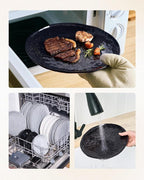 Famiware Porcelain kitchen plates and bowls set, Modern dishes set for 4, Handmade Wave Edge Dinnerware Sets, Microwave and Dishwasher Safe Tableware, Glossy-black (16pc)
