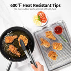 600ºF Heat Resistant Kitchen Tongs: U-Taste 9+12 inch Silicone Cooking Tong Set with Firm Sealed Non Stick Rubber Tips and Silicon Coated 18/8 Stainless Steel Handle for Serving Grilling Salad (Black)