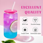 Joyclub 4pcs Glass Cups with Acrylic Lids and Straws 16 oz Can Shaped Glass Iced Coffee Cups with Lids and Straws, Cute Tumbler Cup Drinking Glasses for Smoothie Whiskey Boba Soda Tea Gift