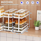 2 Pack Pull Out Spice Rack Organizer for Cabinet, 2 Tier Metal Slide Out Seasoning Organizer and Storage Heavy Duty Vertical Spice Rack Shelf Pullout for Kitchen Cabinets No Drilling (White)