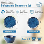 Dafuceramic Plates and Bowls Sets, 12 Pieces Dark Blue Dinnerware Sets for Kitchen, Reactive Glaze Dishes Set for 4, Dishwasher and Microwave Safe, Series Starflecked Shore(Dark Blue)