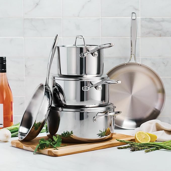 Tramontina Signature Tri-Ply Clad Stainless Steel 8-Piece Cookware Set with Lids, Pots and Pans Kitchen Set, Induction-Ready, Dishwasher-Safe, NSF-Certified, Made in Brazil