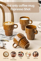 Espresso Cups Set of 6, Cappuccino Cups, Stackable Mug 6 OZ Ceramic Coffee Mug, Microwave & Dishwasher Safe, Tea Cocoa for Family Daily Use & Gathering, Great Gift for Any Special Occasion, Brown