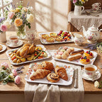 4 Pieces Wildflower Serving Trays Flower Melamine Platters Reusable Rectangle Party Trays for Spring Summer Floral Theme Party Food Dessert Serving Supplies, 13 x 9.7 inch