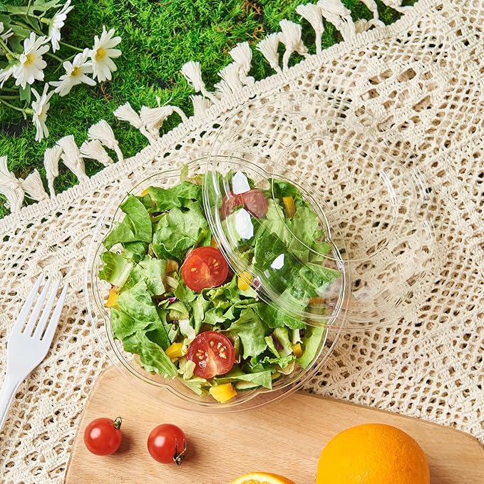 Jaluxing [24 oz. 150 Sets Clear Plastic Salad Bowls with Airtight Lids Disposable To Go Mixing Containers Serving for Fruit, Quinoa, Lunch and Meal Prep