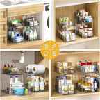 Delamu 2-Tier Under Sink Organizers and Storage, Multi-Purpose Stackable Bathroom Cabinet organizers, Pull Out Kitchen Pantry Organization and Storage with Dividers(4 Pack, Grey)