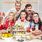 3 Tier Serving Tray for Party, 12"x6" Tiered Serving Platters with Steel Display Stand for Sevring Food,Cookies,Veggie, Dessert,Fruit, Gold