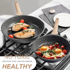 Caannasweis Nonstick Granite Frying Pan Skillet, Non Stick Omelette Fry Pans, Omelet Egg Pan, Stone Cookware Chef's Pan, Induction Compatible, PFOA Free (Gray, 12 Inch with Lid)
