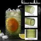 Moretoes Hobnail Drinking Glasses Set of 6, 12 Oz Highball Glasses & 10 Oz Cocktail Glasses, Clear Embossed Boho Glass Cups Kitchen Bar Tumbler Glassware Set for Whiskey, Beer, Juice, Milk (Green)