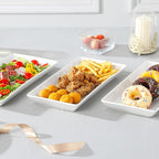 MALACASA 3 Tier Serving Trays for Party, 12 Inch Porcelain White Trays for Serving Food, Dessert Stand with Collapsible Gold Metal Rack