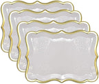 Gift Boutique 10 White Rectangle Trays with Gold Rim Border for Dessert Display Table Parties 9" X 13" Disposable Paper Cardboard in Elegant Shape for Platters Cupcake Display Birthday Party Weddings