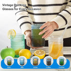 Vintage Blue Hobnail Drinking Glasses with Straws, 15oz & 12oz Embossed Highball Glassware for Cocktails, Whiskey, Beer, Juice(Set of 12)