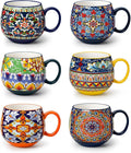 vancasso Coffee Mugs Set of 6, Coffee Cups Ceramic 16oz, Porcelain Coffee Mugs for Cappuccino, Latte, Espresso, Colorful Coffee Mugs with Handle, Rounded Boho Mugs, Microwave & Dishwasher Safe