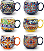 vancasso Coffee Mugs Set of 6, Coffee Cups Ceramic 16oz, Porcelain Coffee Mugs for Cappuccino, Latte, Espresso, Colorful Coffee Mugs with Handle, Rounded Boho Mugs, Microwave & Dishwasher Safe