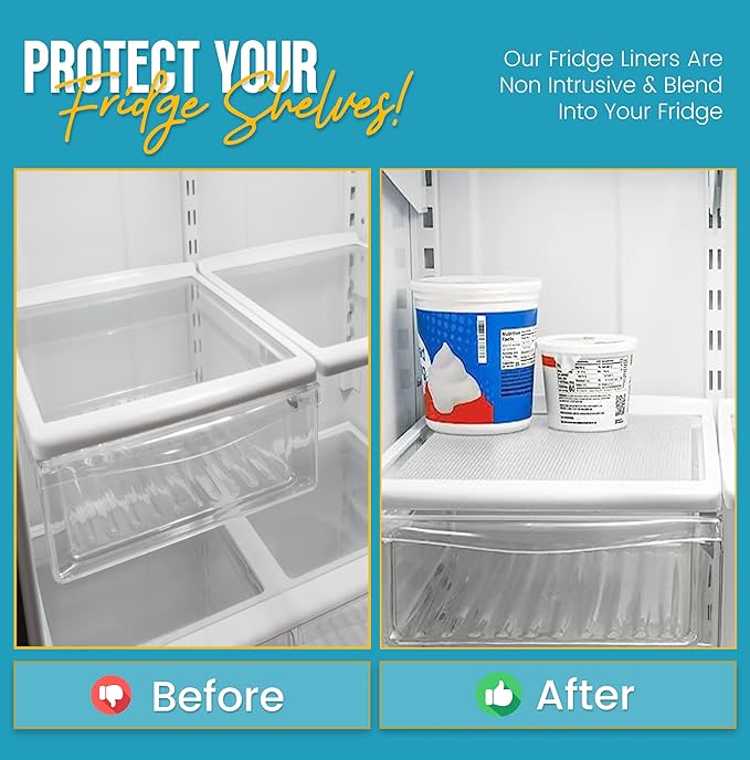 Refrigerator Liners for Shelves (16 Pack) by Linda’s Essentials - Non-Adhesive Shelf or Drawer Liner, BPA-Free Fridge Mats for Kitchen & Cabinets, Easy to Clean, Ideal Household Essentials(MultiColor)