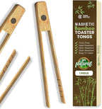 Toaster Tongs With Magnet | Kitchen Utensils For Cooking and Holding Toast Bacon Muffin Bagel Bread | 8 Inch Long Natural Non Toxic Bamboo