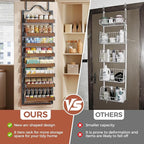 8-Tier Spice Rack Wall Mount, Heavy-Duty Over the Door Pantry Organizer with Wooden Adjustable Basket, 2 IN 1 Wall Mount or Hanging Pantry Door Organizer,Door Spice Rack for Pantry, Black