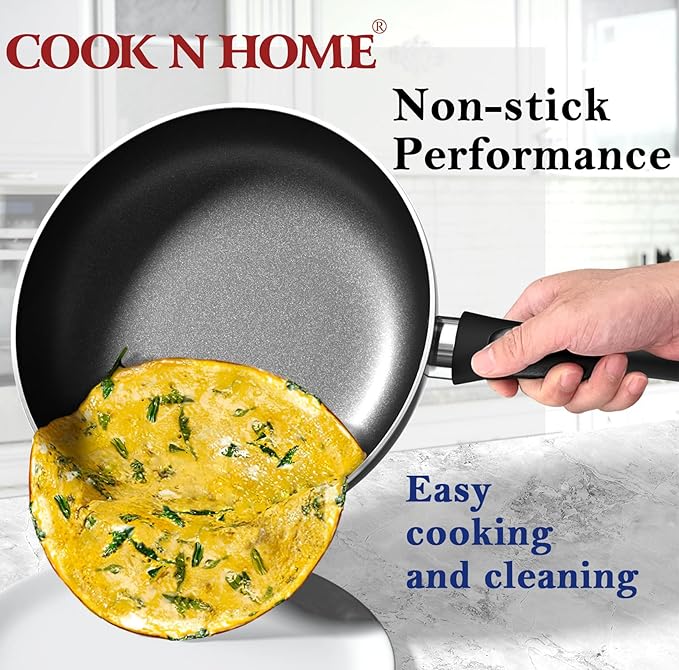 Cook N Home Basics Nonstick Frying Pan Set, 8/9.5/11-Inch 3-Piece Non Stick Saute Fry Pan Skillet Set, Black