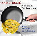 Cook N Home Basics Nonstick Frying Pan Set, 8/9.5/11-Inch 3-Piece Non Stick Saute Fry Pan Skillet Set, Black