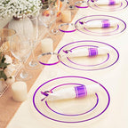 BESTSTAR 350PCS Clear and Purple Disposable Plates Set for 50 Guests, 100 Plastic Plates, 50 Plastic Cups, 50 Pre-Rolled Napkins with Cutlery for Party, Birthday, Wedding, Thanksgiving, Christmas