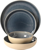 Gibson Elite Manila Bay 16-Piece Stoneware Dinnerware Set, Service for 4, Reactive Glaze Modern Artisan Plates, Bowls & Mugs, Assorted Colors, Round Design