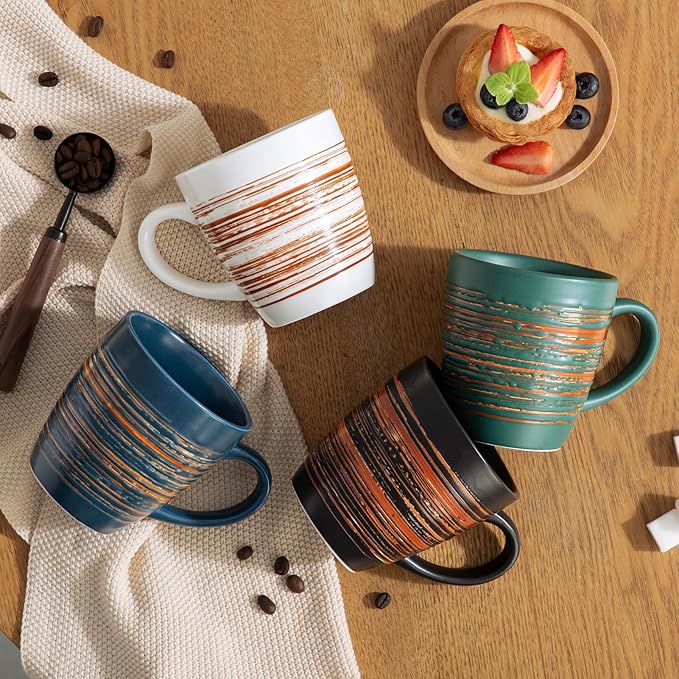 YUN TAO 16 oz Coffee Mugs Set of 4, Large Ceramic Multipurpose Cups with Big Handle, Ideal for Latte, Tea, Hot Chocolate and Matcha, Dishwasher Safe, Gift Set for Home & Office