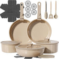 23 Pcs Pots and Pans Set Non Stick, Ceramic Cookware Set Non Toxic with Detachable Handles, Healthy Induction Cookware Oven Safe RV Kitchen Set, PFAS PFOA & PTFE Free, Taupe