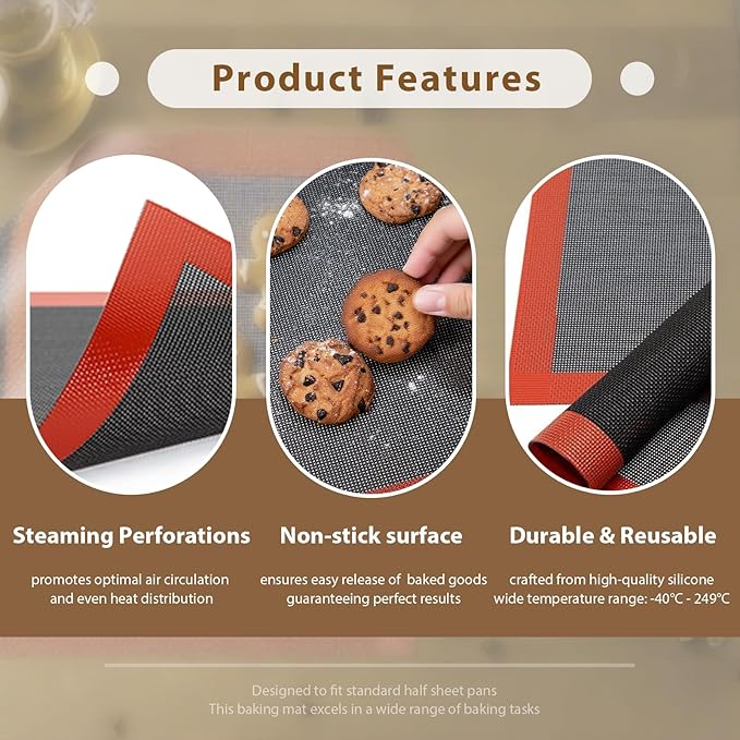 Silicone Baking Mat Nonstick Food Safe Tray Pan Liners Perfect Bakeware for Making Cookies, Macarons, Bread and Pastry (11x15"/ 4 Pack)